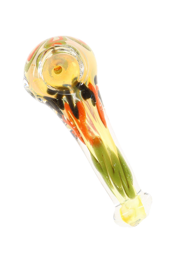 Silver Fumed Squiggle Stripe Glass Spoon Pipe “Squigz” – 3½″ – Assorted Colors