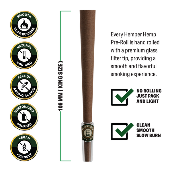 Pre-Rolled King Size Glass Tipped Hemp Cones | 2PK