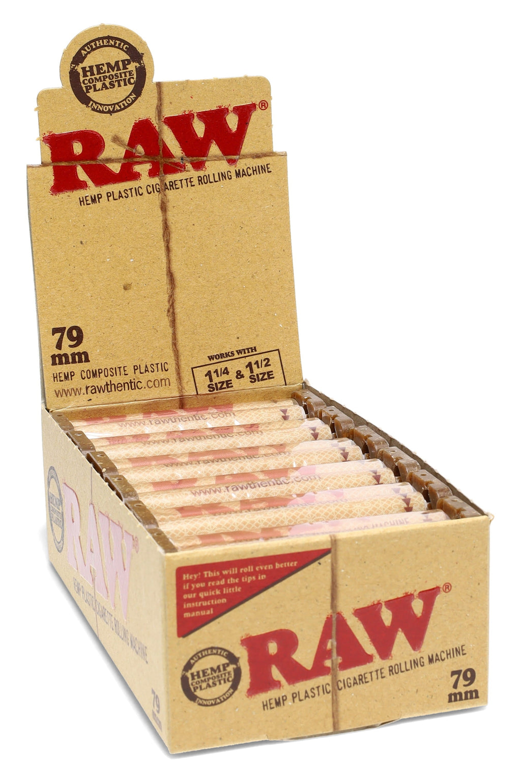 RAW 79 mm Hemp Plastic Rolling Machine – 12 Count Display