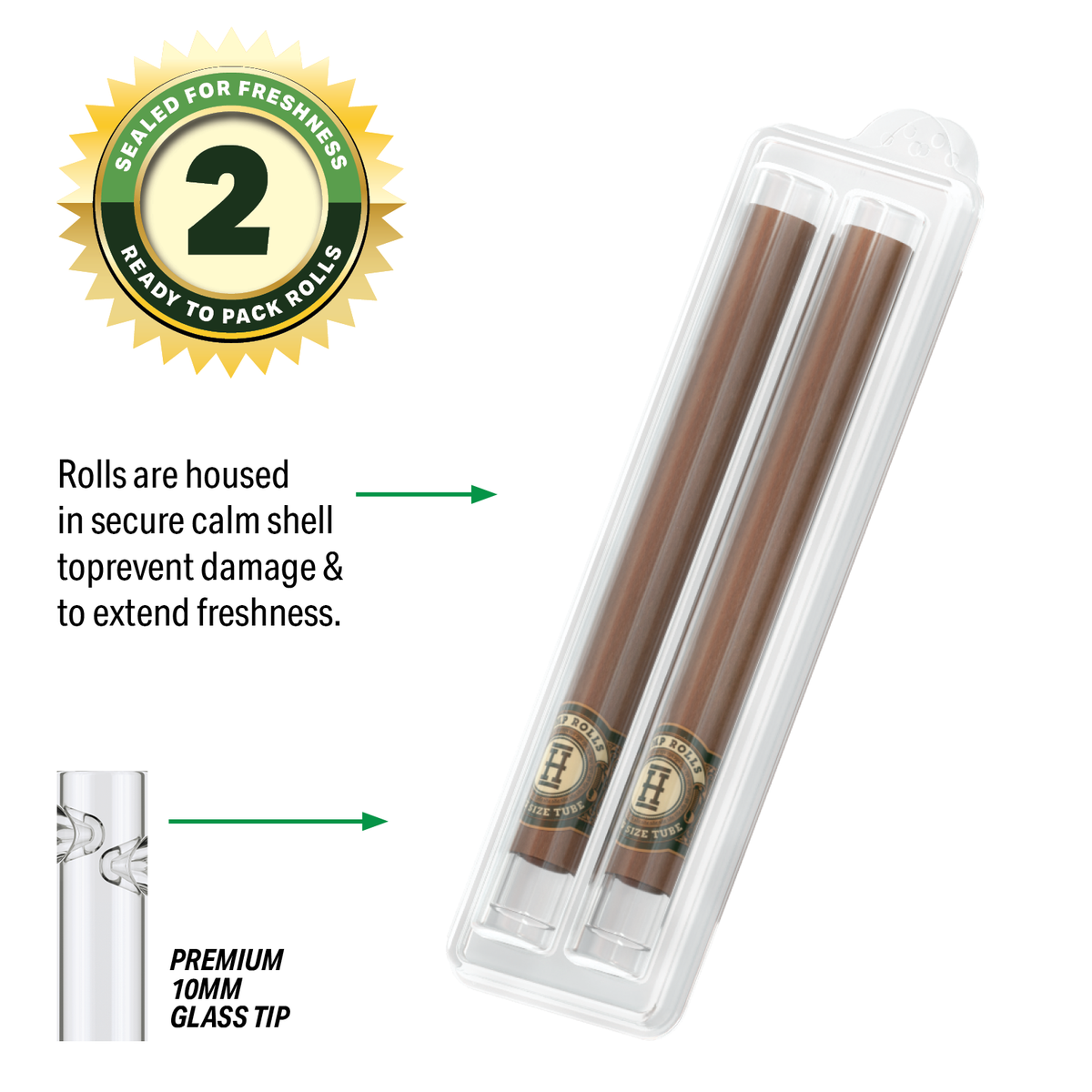 Pre-Rolled King Size Glass Tipped Hemp Rolls | 2PK