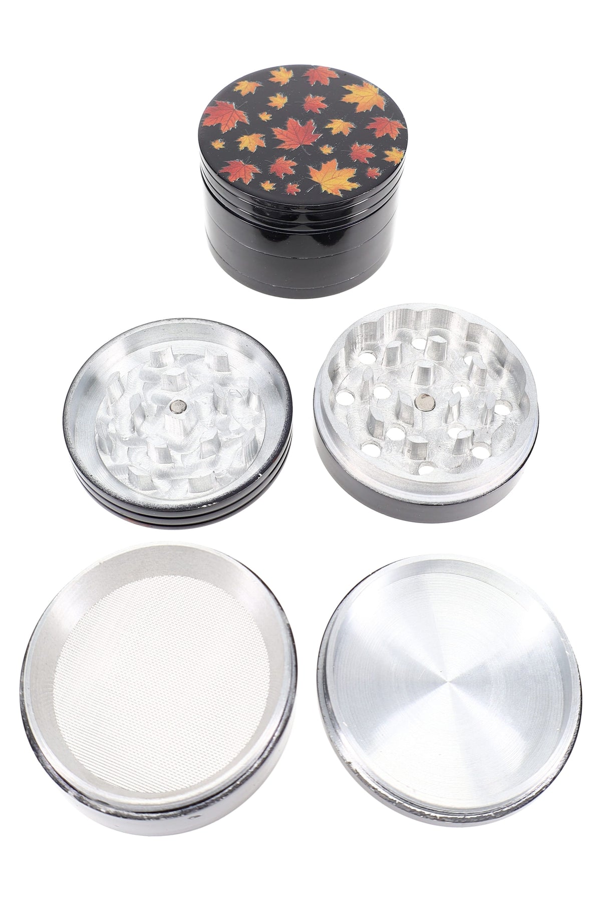 Black Aluminum 4-Part Metal Herb Grinder “Sticker Stack” – 2¼″