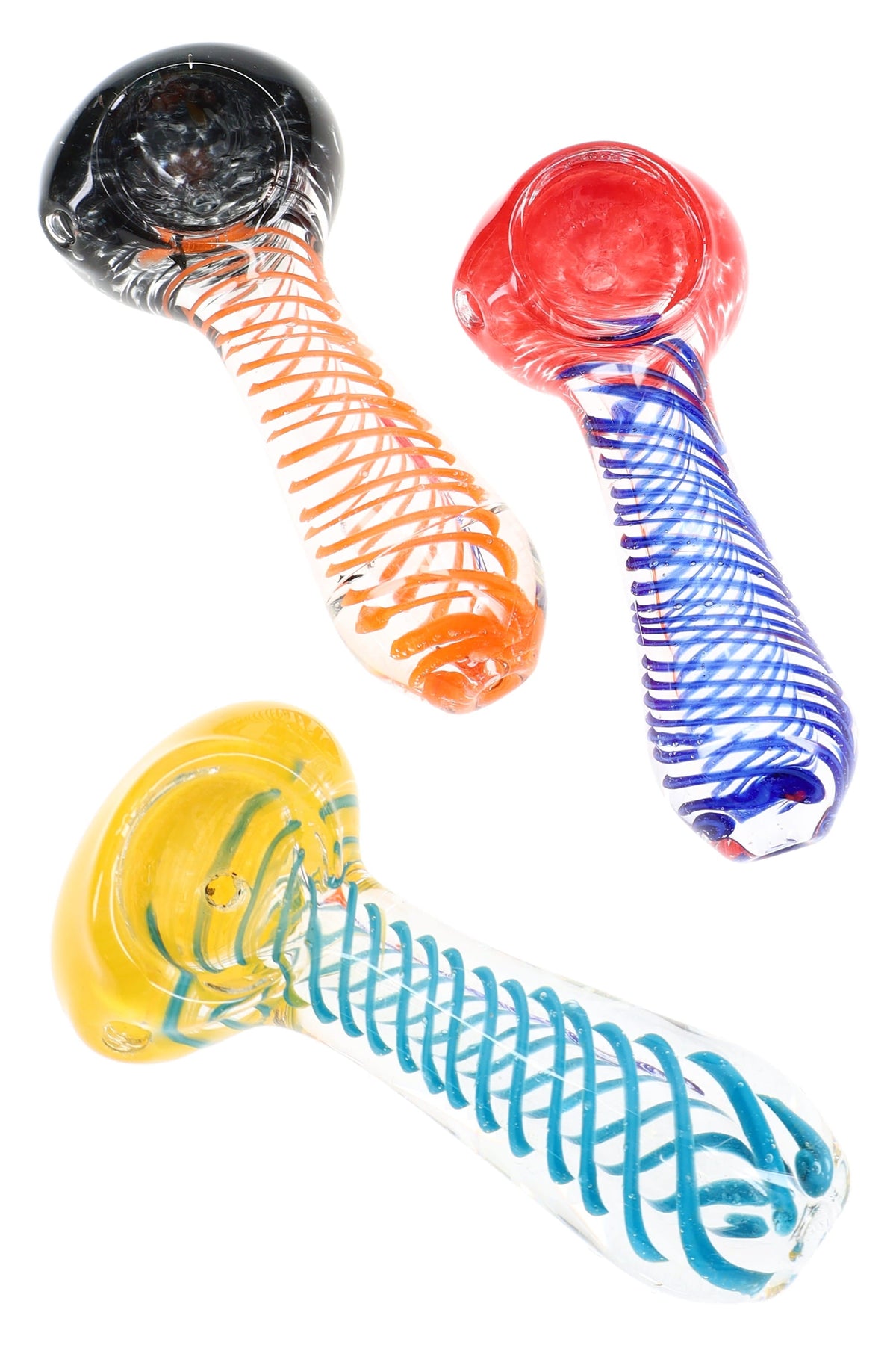 Clear Spiral Frit Glass Spoon Pipe “Spiral Spritz” – 3½″ – Assorted Colors
