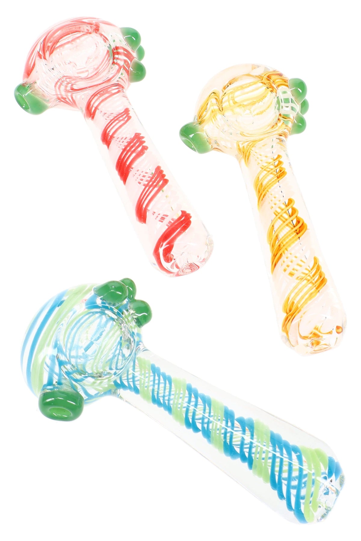 Clear Spiral Striped Glass Hand Pipe “Candy Twirl” – 4″ – Assorted Colors