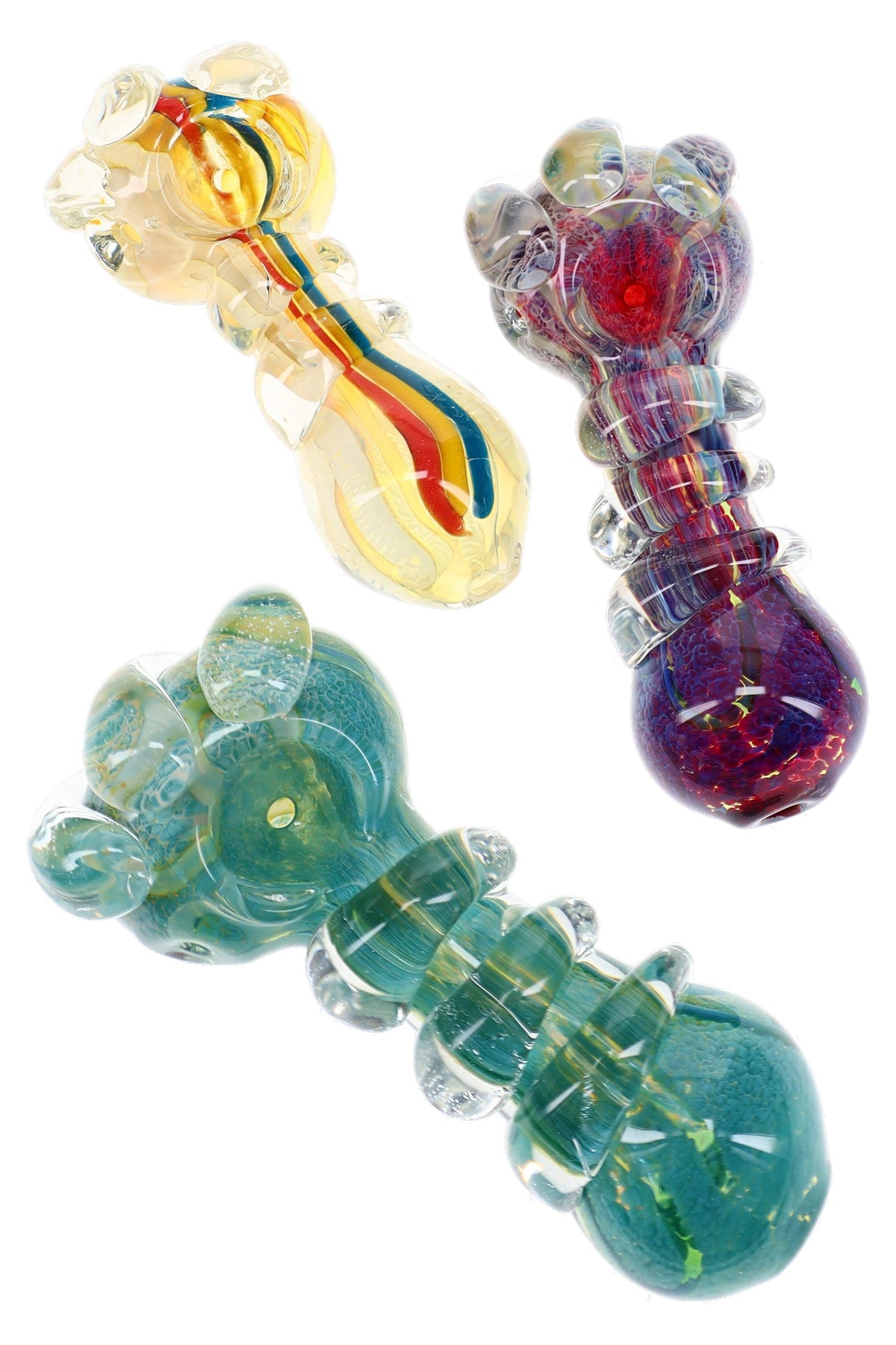 Silver Fumed Frit Glass Spoon Pipe “Color Cluster” – 4.5″ – Assorted Colors