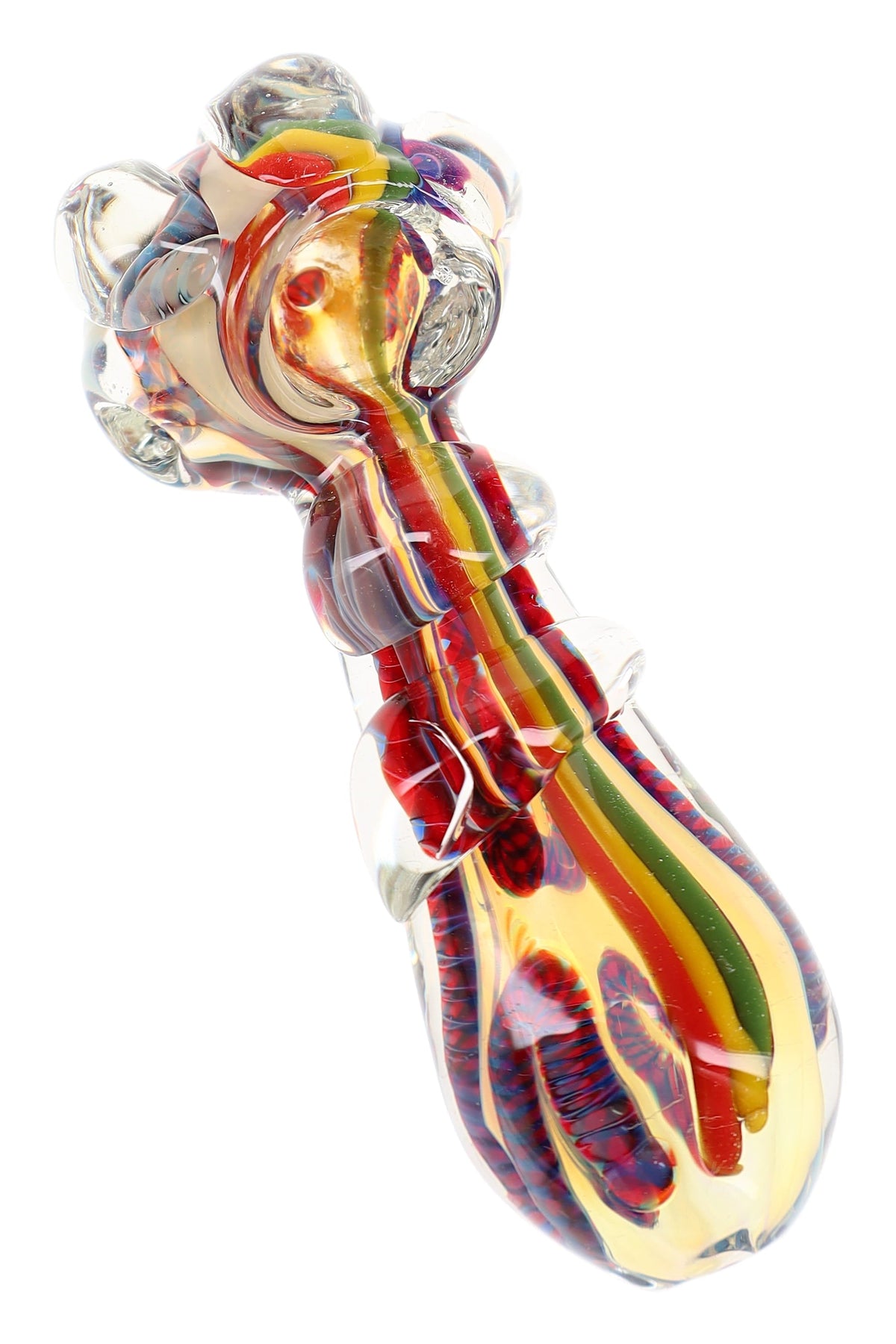 Silver Fumed Frit Glass Spoon Pipe “Color Cluster” – 4.5″ – Assorted Colors