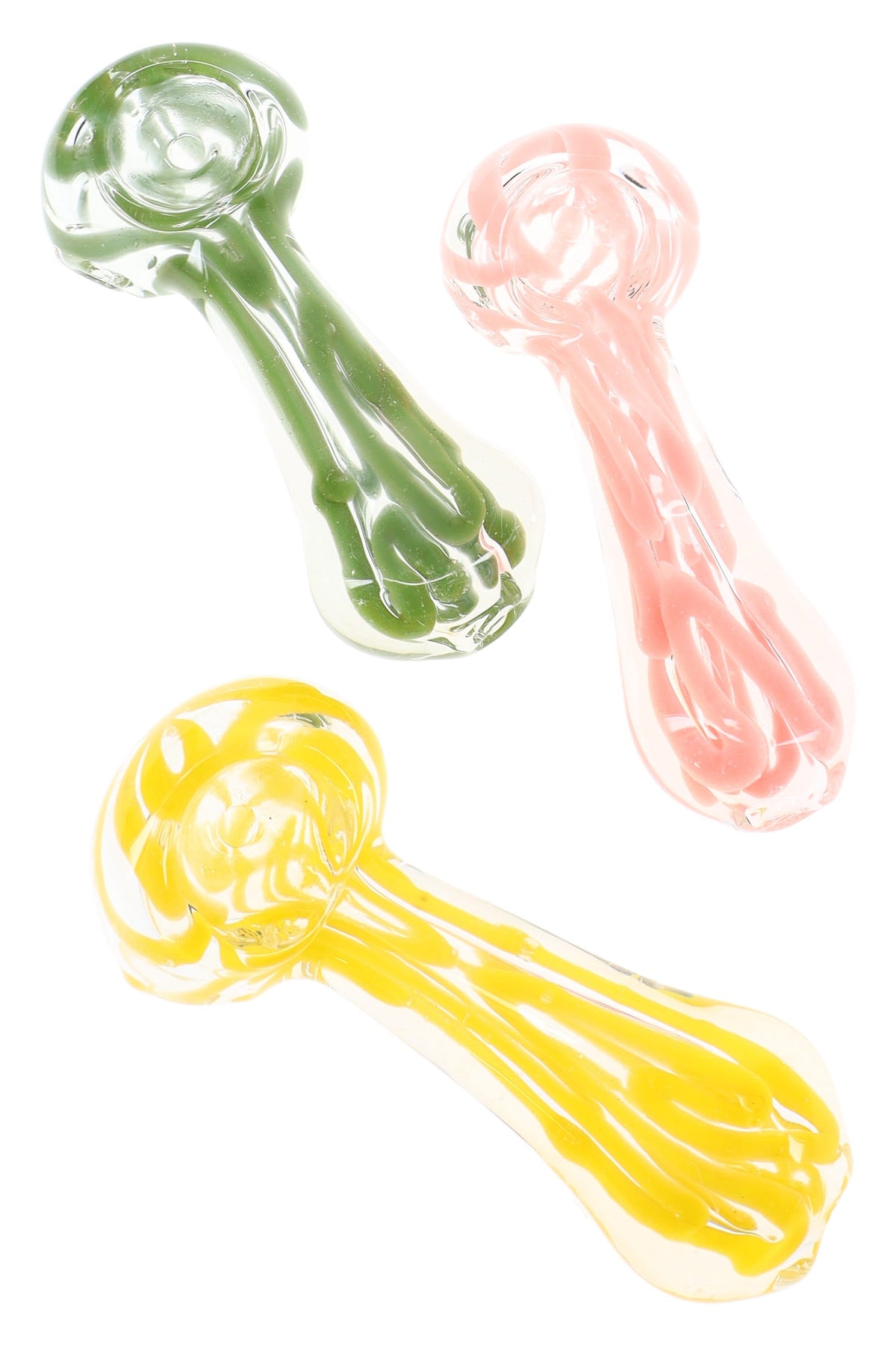 Clear Squiggle Stripe Spoon Pipe “Candy Drip” – 3½″ – Assorted Colors
