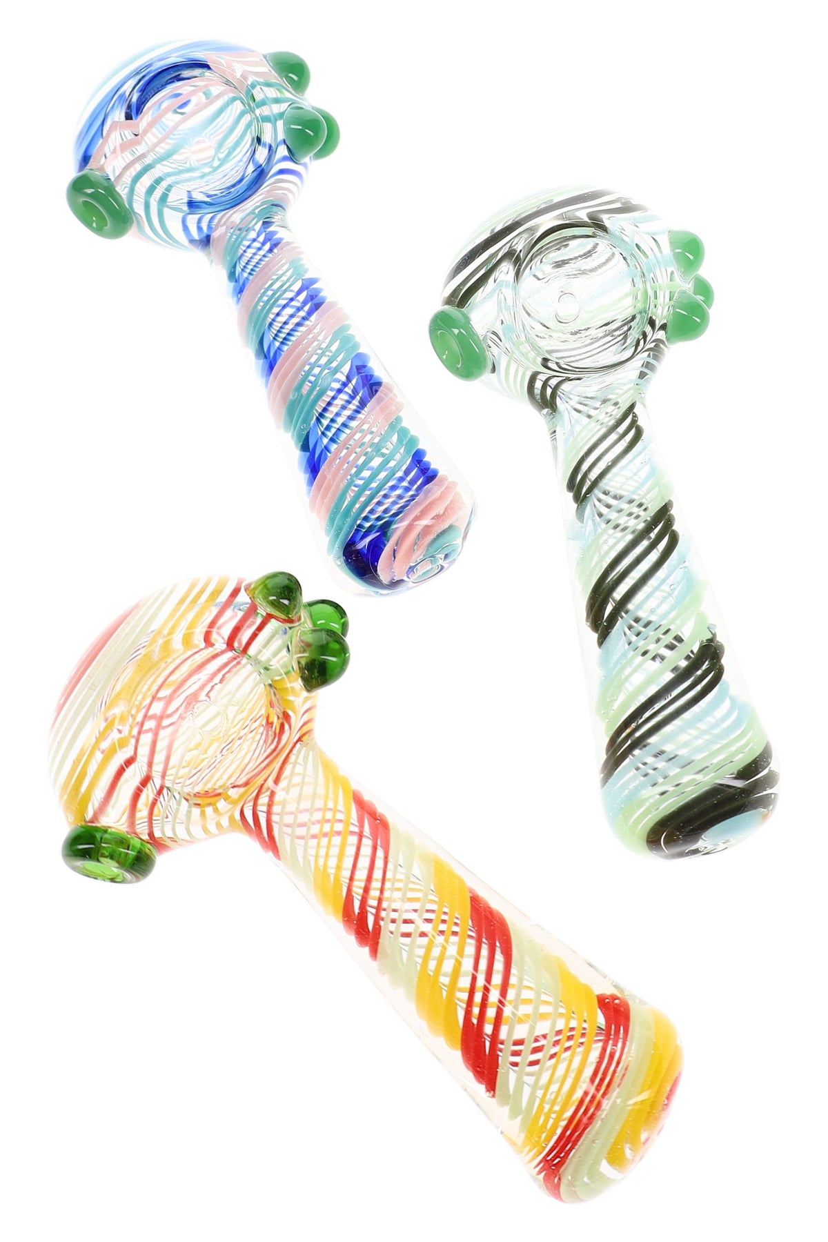 Clear Multicolor Swirl Spoon Pipe “Stripe Parade” – 4½″ – Assorted Colors