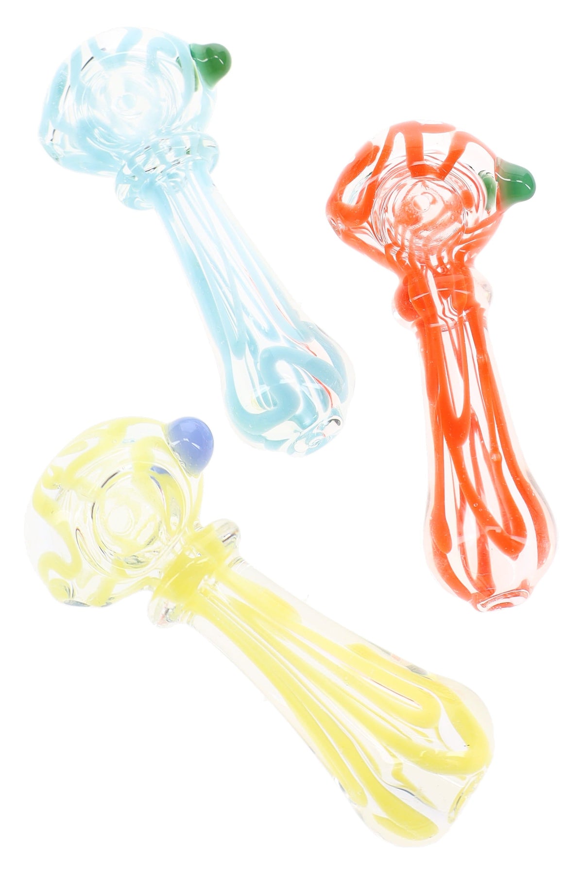 Clear Multicolor Striped Spoon Pipe “Ribbon Marble” – 4″ – Assorted Colors