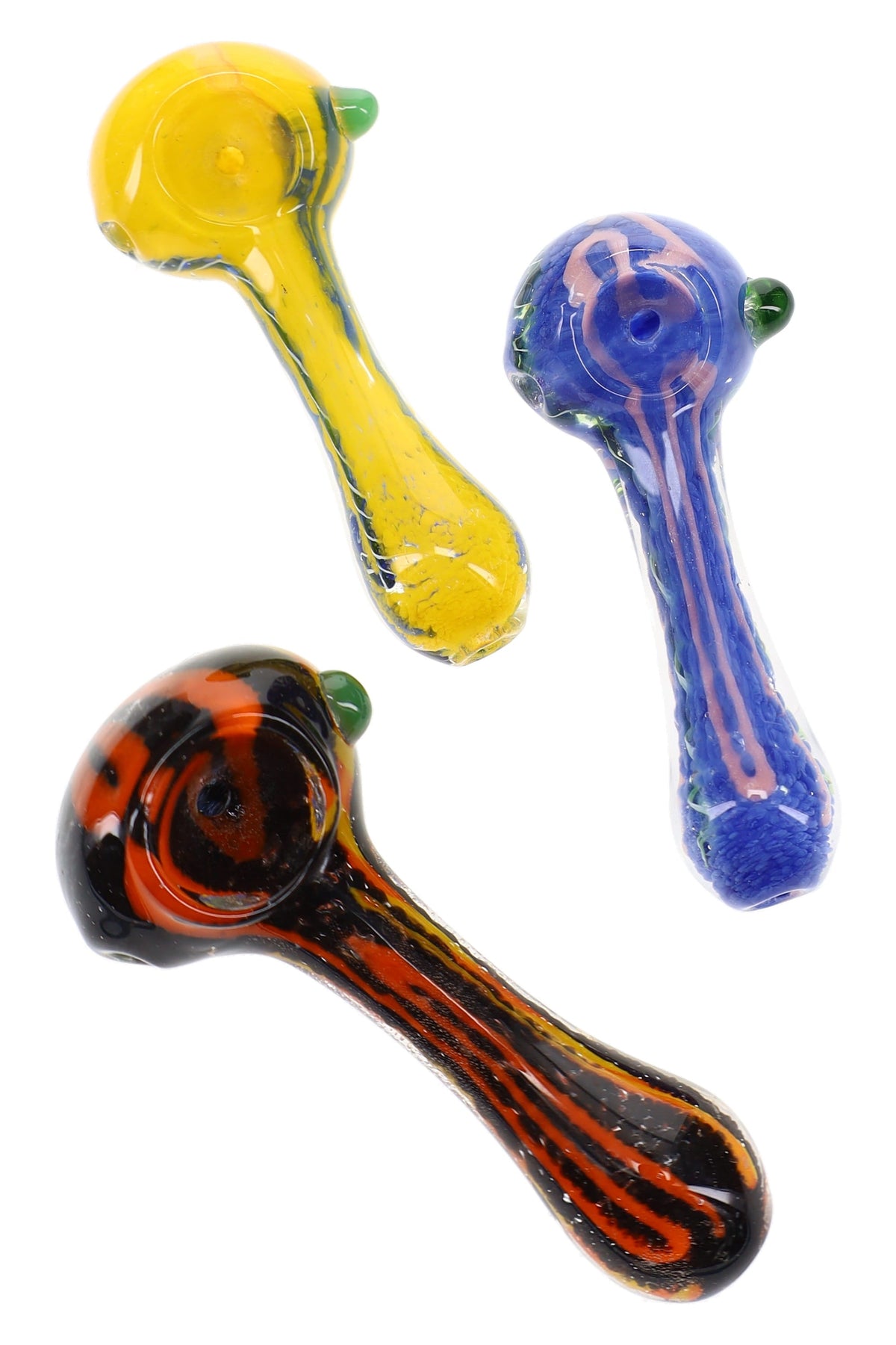Colorful Squiggle Frit Spoon Pipe “Squiggle Pop” – 3½″ – Assorted Colors