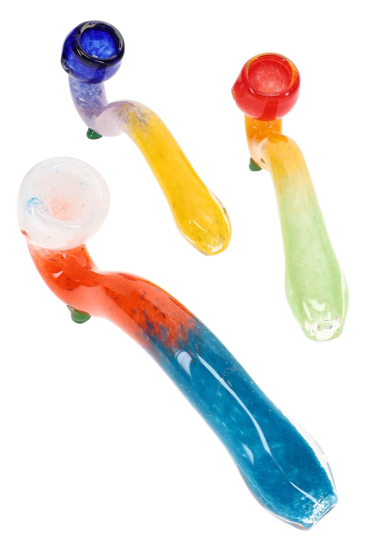 Tricolor Frit Glass Sherlock Pipe “Prism Puff” – 7″ – Assorted Colors