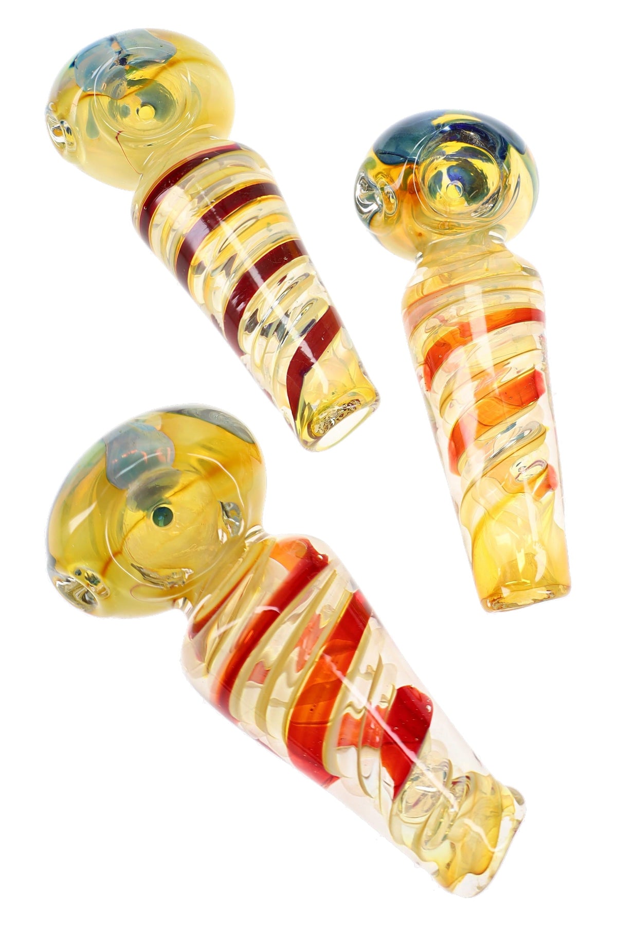 Swirl Striped Fumed Floral Glass Spoon Pipe “Bloom Band” – 4½″ – Assorted Colors