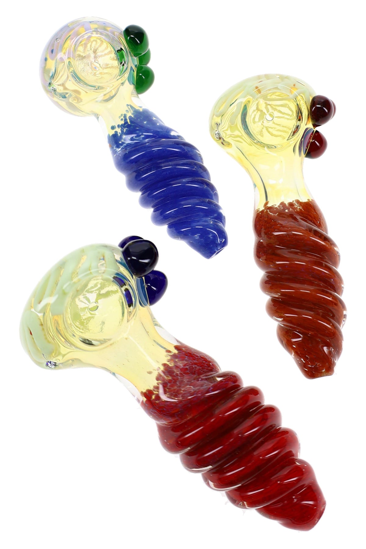 Twisted Frit Color-Changing Glass Spoon Pipe “Coil Pop” – 4½″ – Assorted Colors