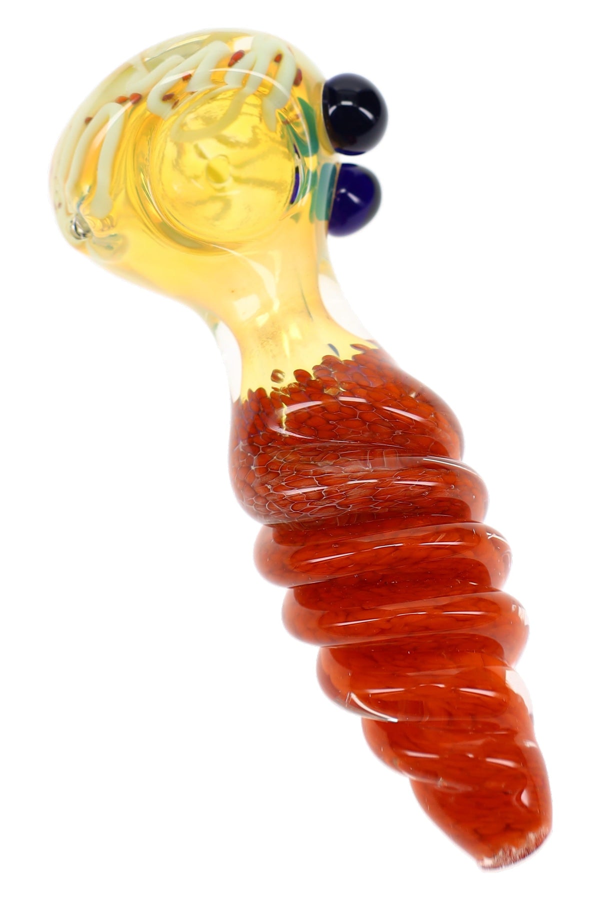 Twisted Frit Color-Changing Glass Spoon Pipe “Coil Pop” – 4½″ – Assorted Colors