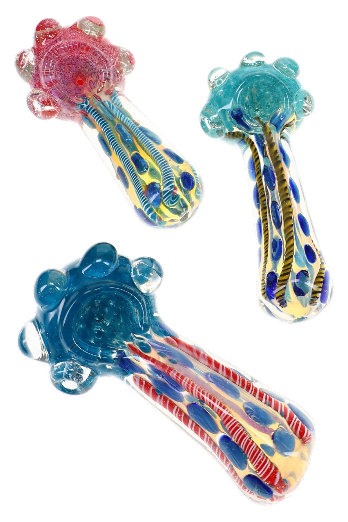 Color-Changing Bubble Frit Spoon Pipe “Orb Trail” – 4½″ – Assorted Colors