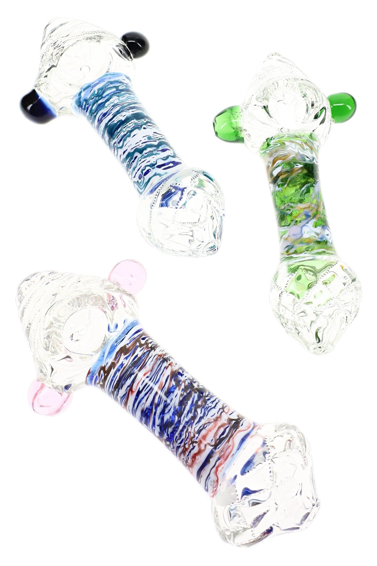 Painted Color Clear Glass Spoon Pipe “Gallery Grip” – 5″ – Assorted Colors