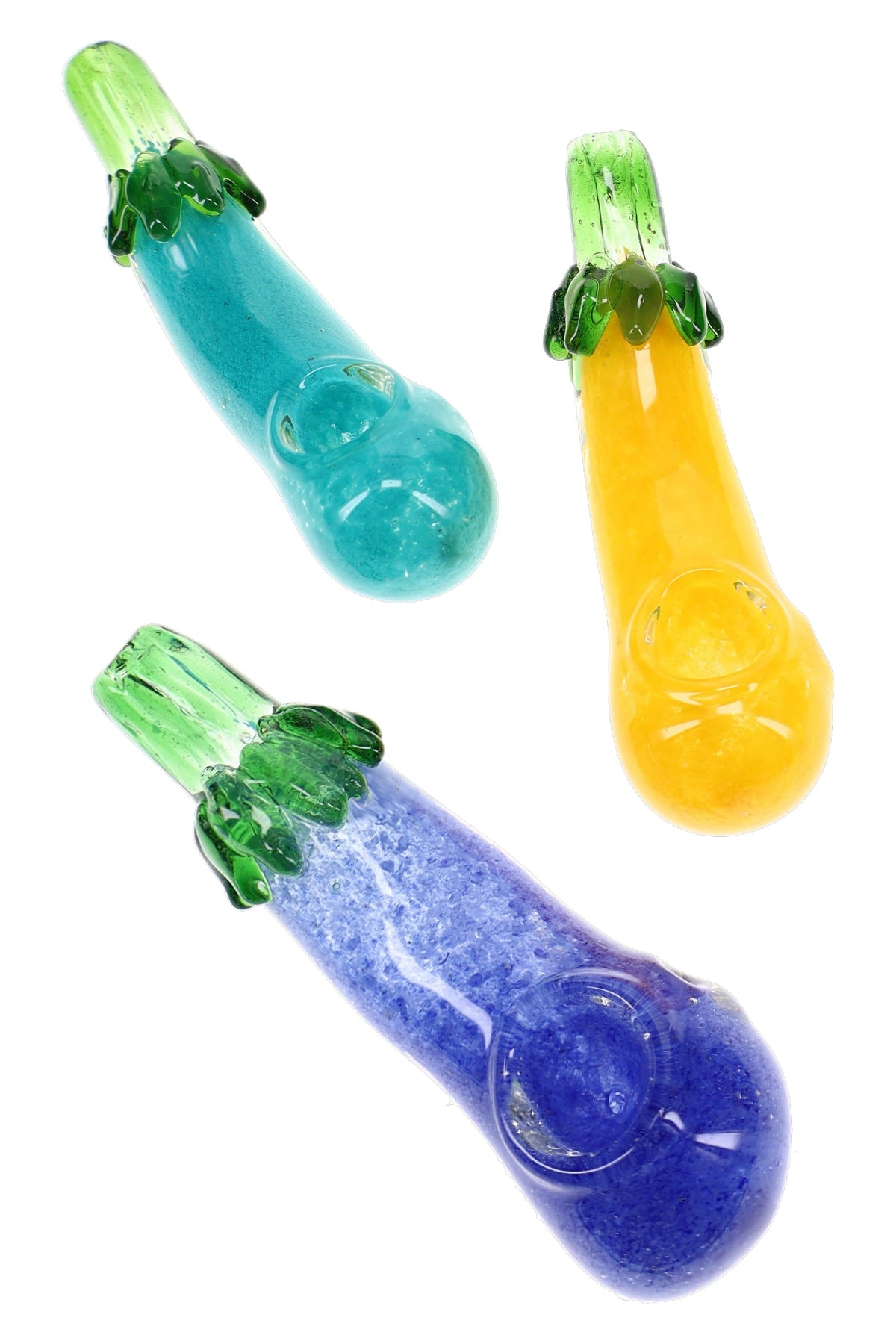 Colorful Frit Eggplant Glass Spoon Pipe “Garden Giggle” – 5½″ – Assorted Colors