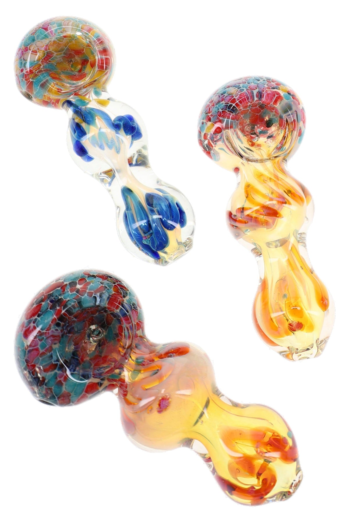 Color Changing Frit Glass Spoon Pipe “Confetti Curl” – 3.5″ – Assorted Colors