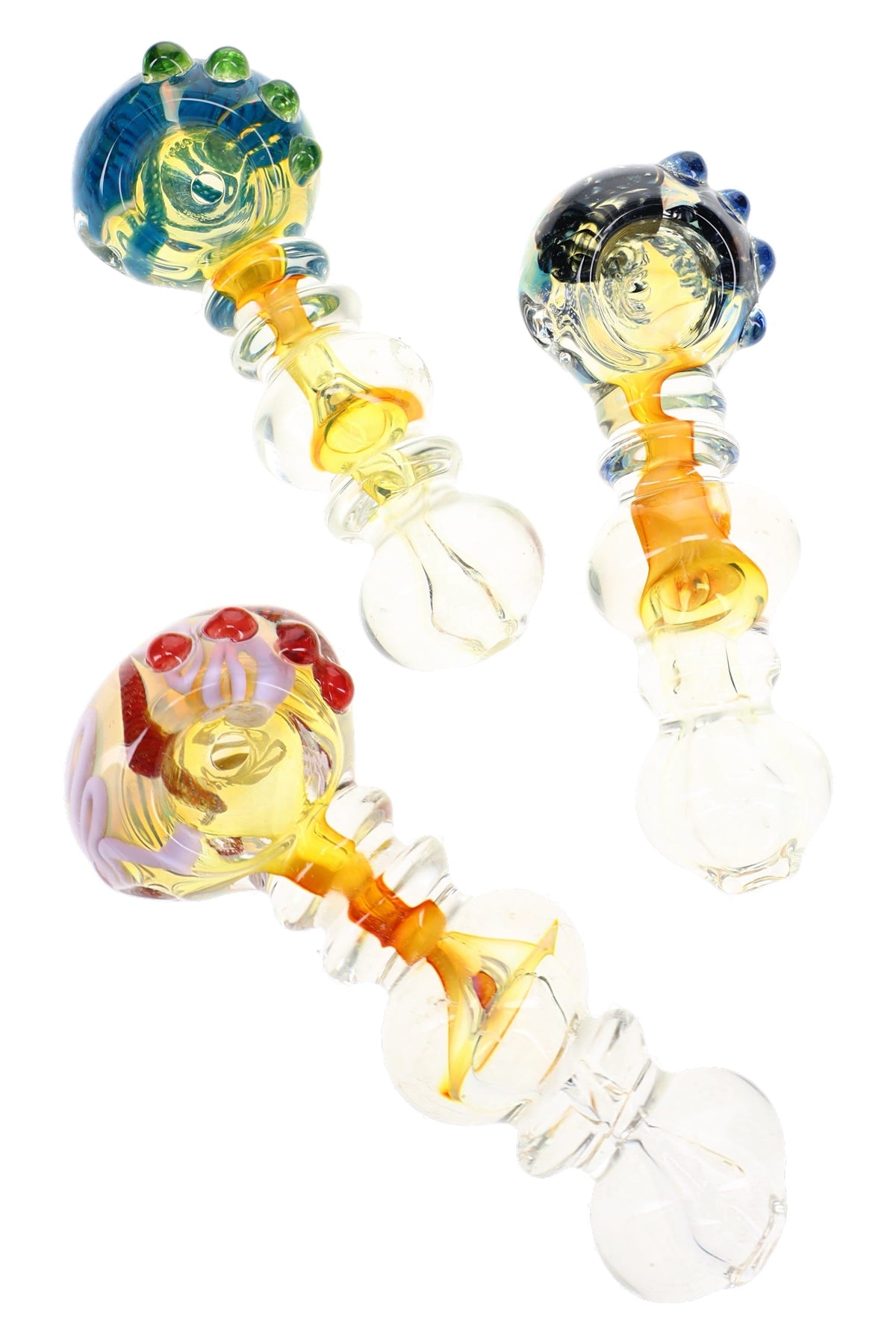 Gold Fumed Striped Ring Glass Spoon Pipe “Orbit Pop” – 4.5″ – Assorted Colors