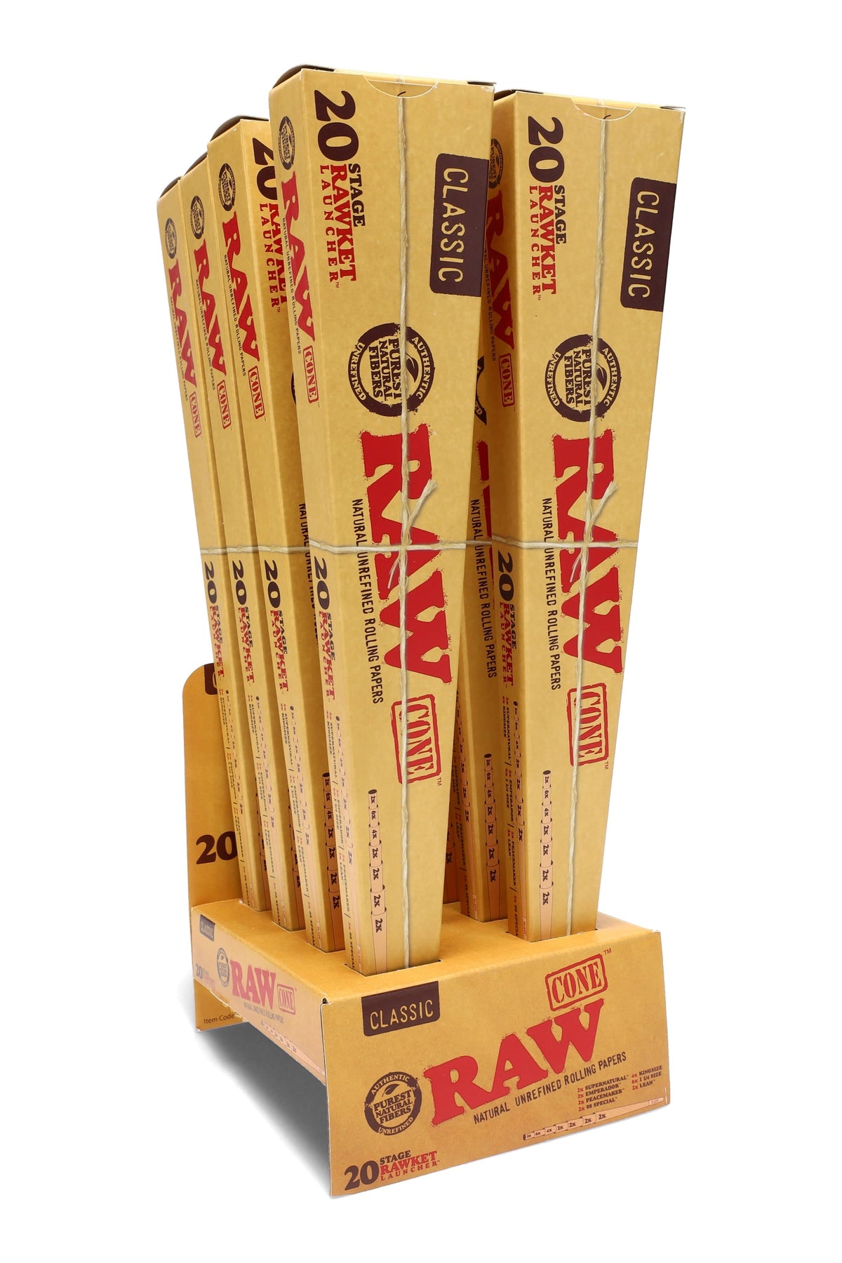 RAW “20 Stage RAWket Launcher” Classic Cones Display – 8 Packs