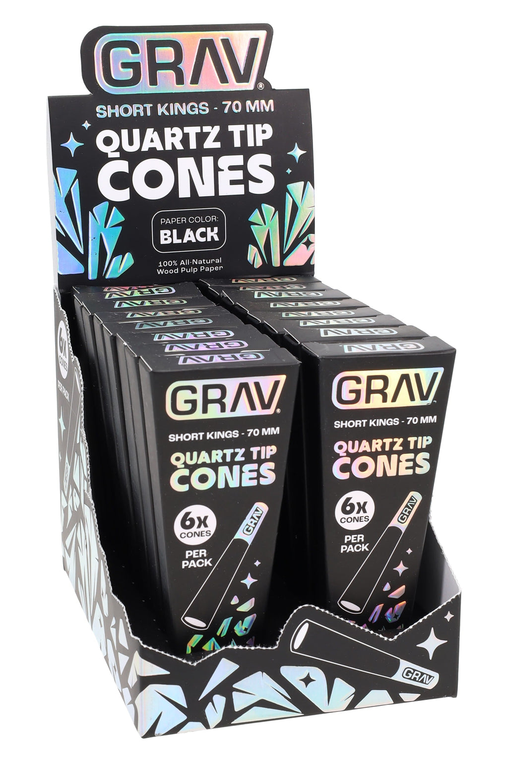 GRAV Short Kings Quartz Tip Cones – 70 mm – 6/Pack – 16-Count Display