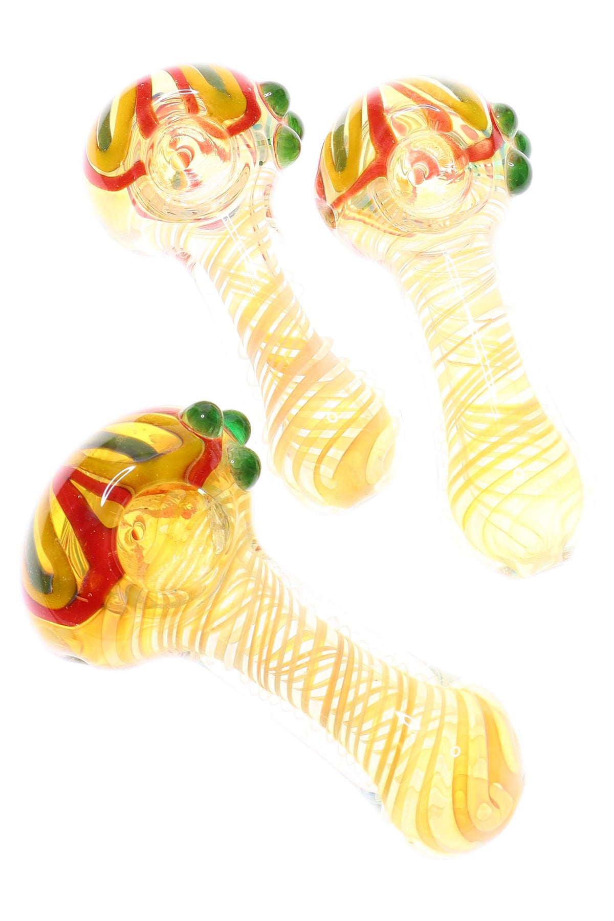 Thick Color-Changing Swirl Rasta Flower Glass Pipe “Rasta Bloom” – 4″ – Assorted Colors