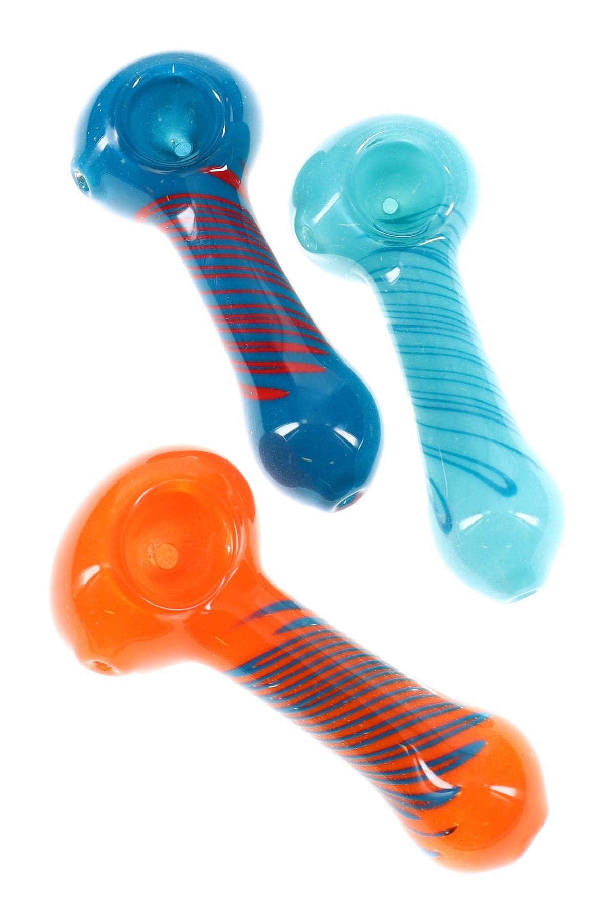 Colorful Squiggle Frit Spoon Pipe “Stripe Sprite” – 3½″ – Assorted Colors