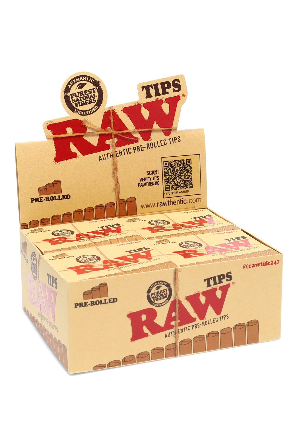 RAW Organic Pre-Rolled Tips – 21 Tips/Pack – 20-Count Display